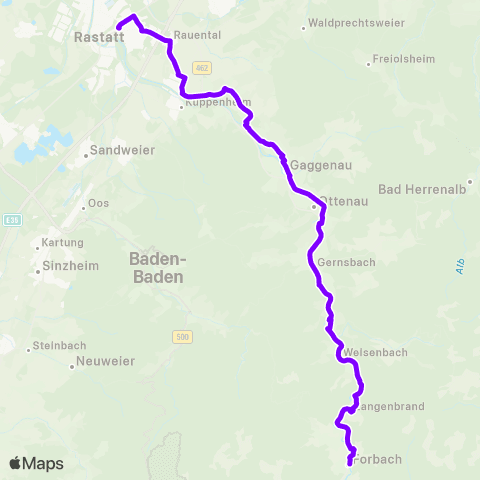 KVV S E V Gaggenau ↔︎ S E V Rastatt map