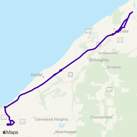 Laketran Painesville-Mentor-Wickliffe-Univ Circle map