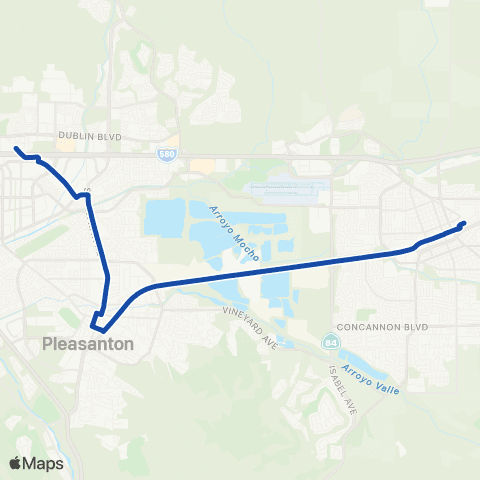 Wheels Pleasanton - Livermore via Stanley map