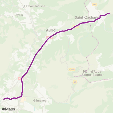 Les Lignes de l'Agglo Saint-Zacharie - A52 - Gare Aubagne map