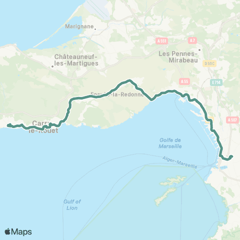 Les Bus de la Côte Bleue Sausset-les-Pins - Marseille map