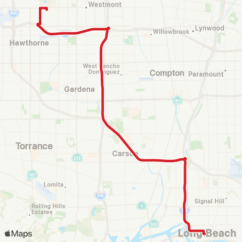 Long Beach Transit Metro World Cup Enhanced Service map