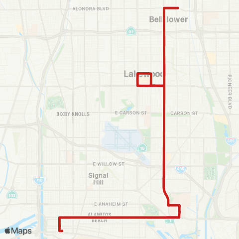 Long Beach Transit 7th St to Bellflower Blvd map