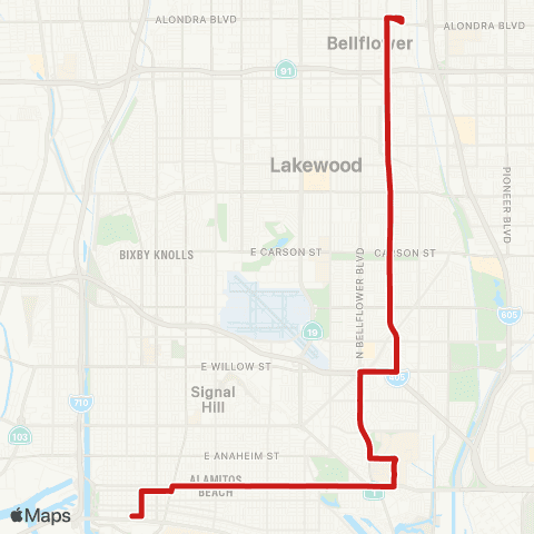 Long Beach Transit 7th St to Woodruff Ave map
