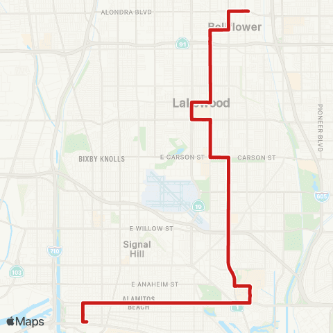 Long Beach Transit 7th St to Clark Ave map