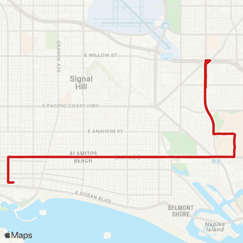 Long Beach Transit 7th St to Bellflower at Stearns map
