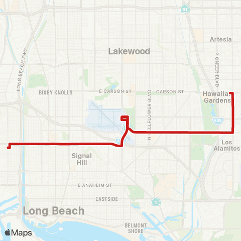 Long Beach Transit Spring via Airport map