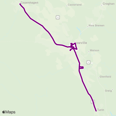 Lewis County Transit Lowville - Martinsburg - Lowville (Purple) map