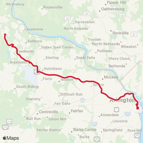 Loudoun County Transit Crystal City via Rosslyn and Pentagon map