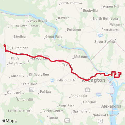 Loudoun County Transit DTC P&R to DC All Stops map