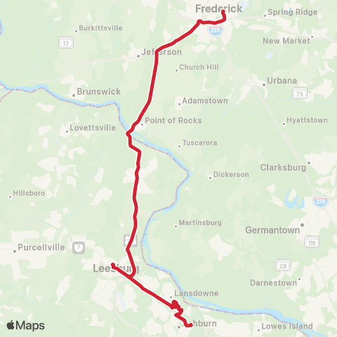 Loudoun County Transit Frederick to Loudoun AM map