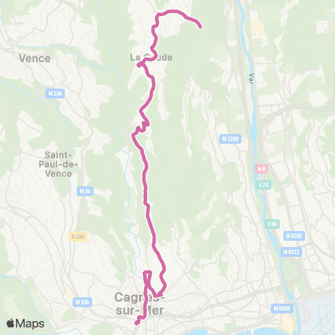 Lignes d'Azur La Gaude Stade - le Peyron - Gare de Cagnes-s/-Mer map