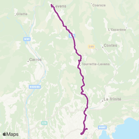 Lignes d'Azur Defly / Klein - Vauban - St-André-de-la-Roche / Tourette-Levens / Levens map