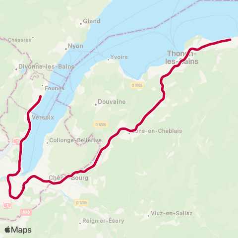 Léman Express Évian-les-Bains - Annemasse - Genève - Coppet map
