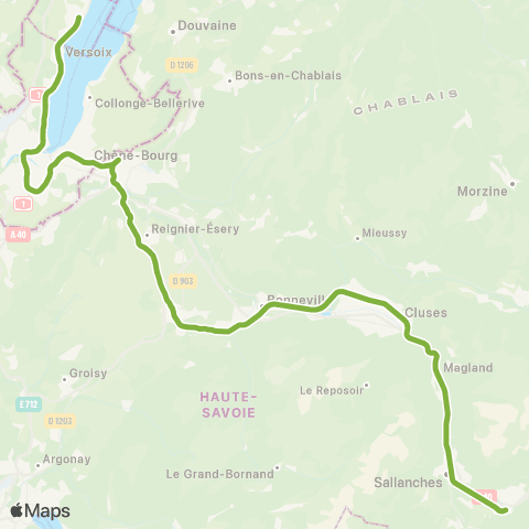 Léman Express St-Gervais-les-Bains-Le Fayet - La Roche-s/-Foron - Annemasse - Genève - Coppet map