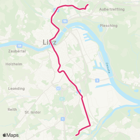 Linz AG Linien Linz JKU | Universität - Linz Auwiesen map