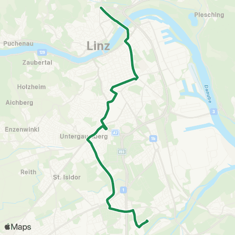 Linz AG Linien Linz Karlhof - Linz Auwiesen map