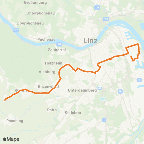 Linz AG Linien Linz Fernheizkraftwerk - Leonding Hitzing map