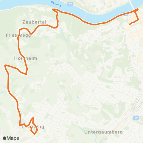 Linz AG Linien Leonding Stadtplatz Leonding - Linz Theatergasse map