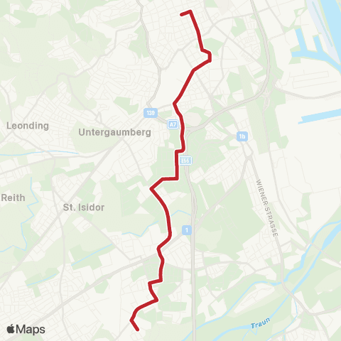 Linz AG Linien Linz Hessenplatz - Linz Baintwiese map