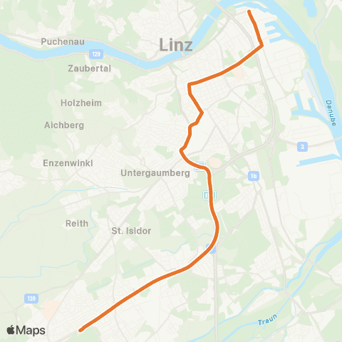 Linz AG Linien Linz Schiffswerft - Traun Stadtfriedhof Linz map