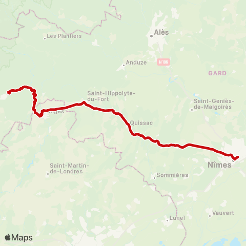 liO Le Vigan - Nîmes map