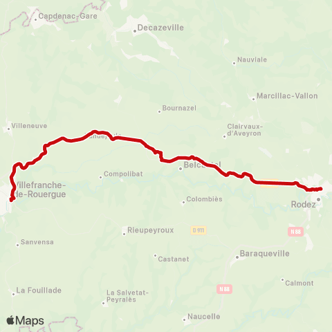 liO Rodez - Villefranche de Rouergue map