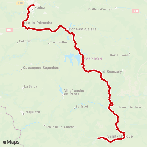liO Saint Affrique - Rodez map