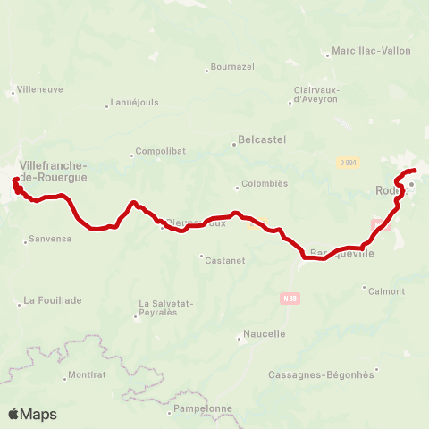 liO Villefranche de Rouergue - Rieupeyroux - Rodez map