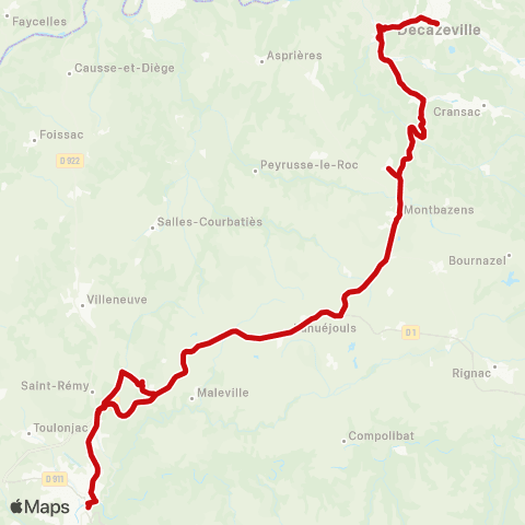 liO Decazeville - Villefranche de Rouergue map