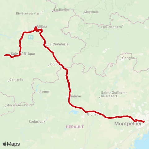 liO Saint Affrique - Montpellier map