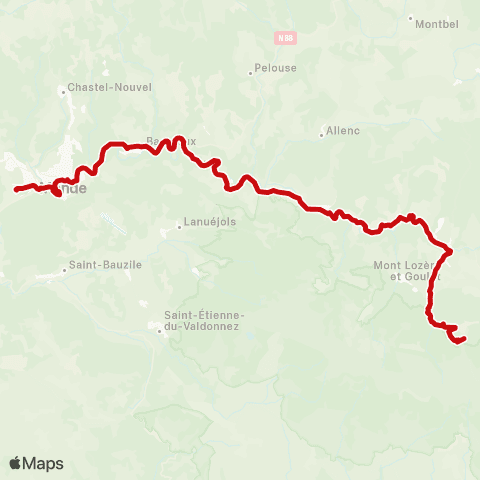 liO Mende - Bagnols - Station Mont Lozere map