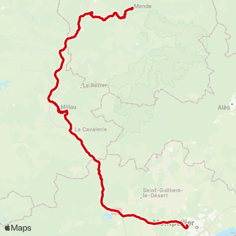 liO Mende - Millau - Montpellier map
