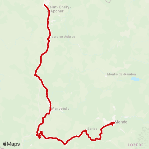 liO Mende - Marvejols - Clermont-Ferrand map