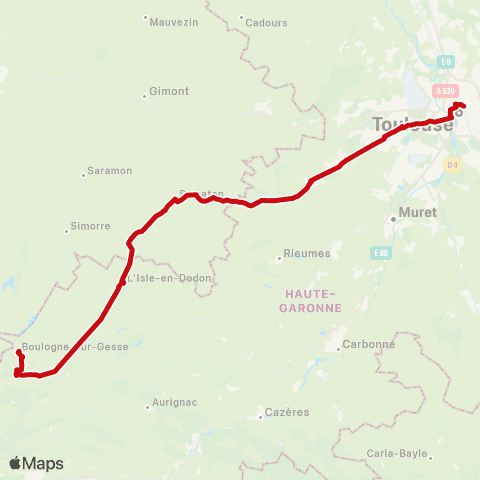 liO Boulogne-sur-Gesse - Samatan - Toulouse map