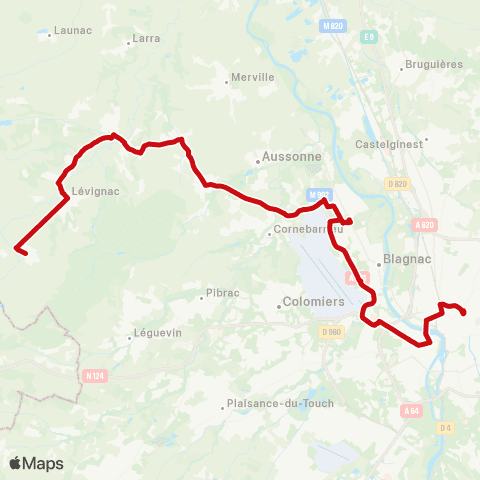 liO Lasserre - Montaigut-sur-Save - Toulouse map