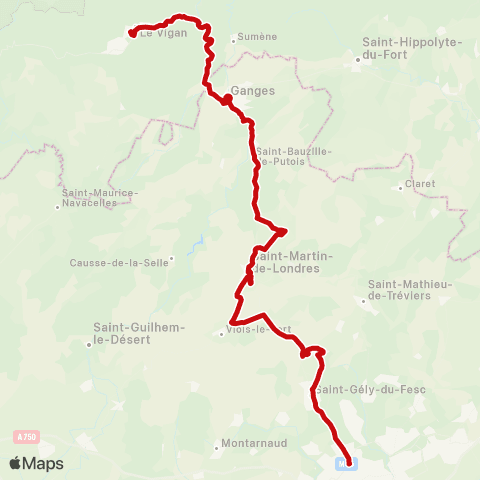 liO Montpellier - Ganges - le Vigan map