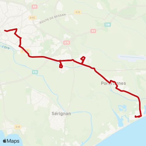 liO Béziers-Villeneuve-Cers-Portiragnes map