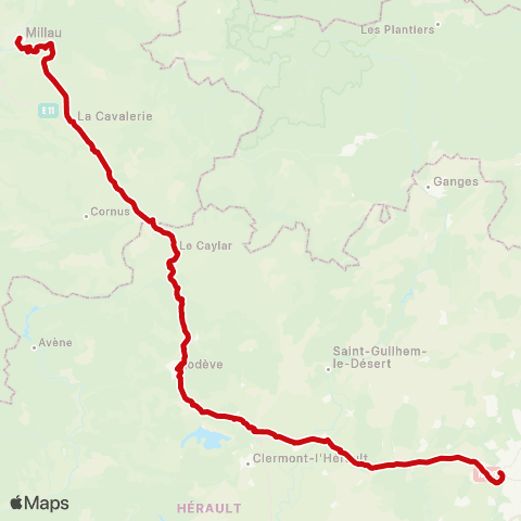 liO Montpellier - Millau map