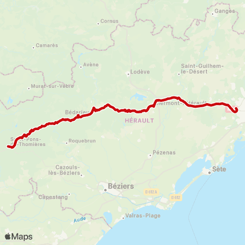 liO Montpellier - Bédarieux - St Pons de Th. map