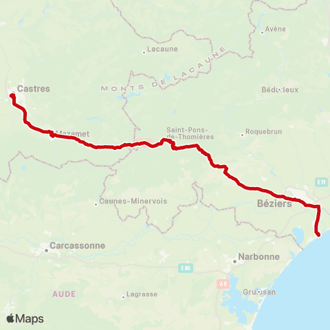liO Castres - Béziers - Valras map