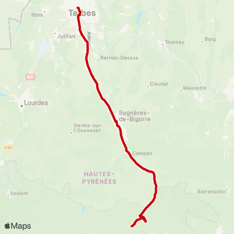 liO Tarbes - Bagneres de Bigorre - la Mongie map