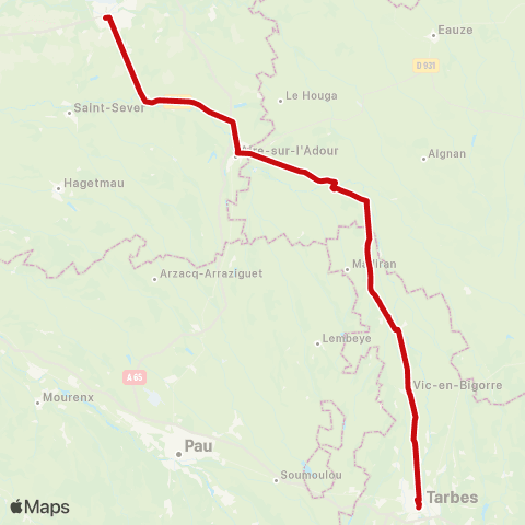 liO Tarbes - Marciac - Mont-de-Marsan map