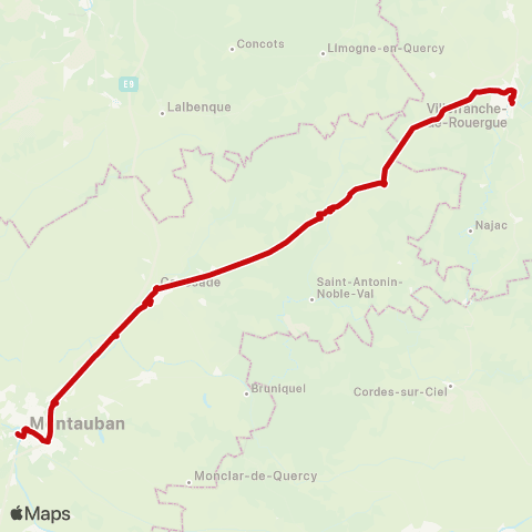 liO Montauban - Villefranche - Rodez map