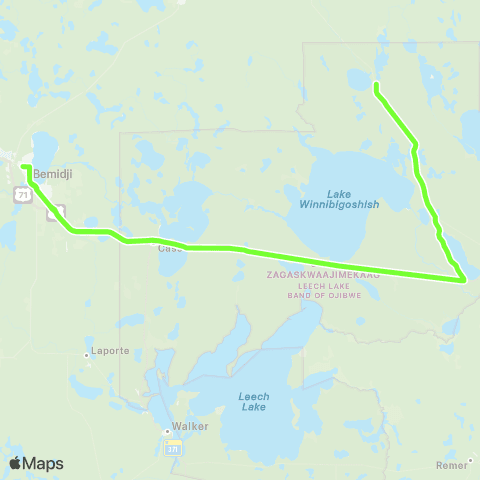 Leech Lake Tribal Transit HWY 2 East Corridor map