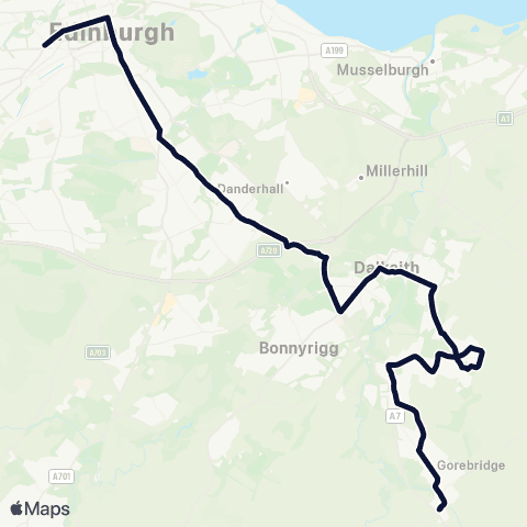 Lothian Buses Nightbus: Haymarket - Gorebridge map
