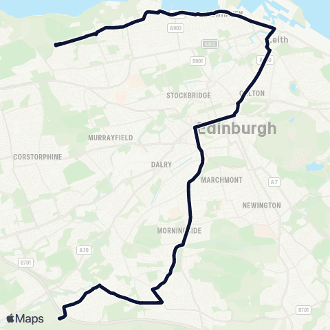 Lothian Buses Nightbus: Silverknowes - Torphin map