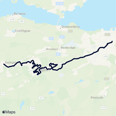 Lothian Country Buses Nightbus: Edinburgh - Bathgate map