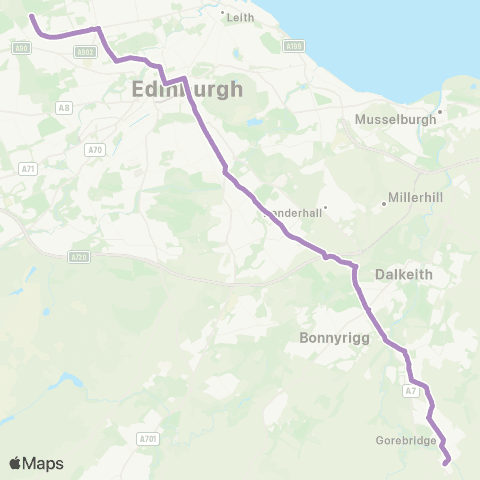 Lothian Buses Silverknowes - Gorebridge map