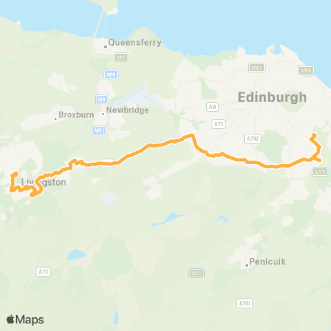 Lothian Country Buses Saint John's Hospital - Royal Infirmary map